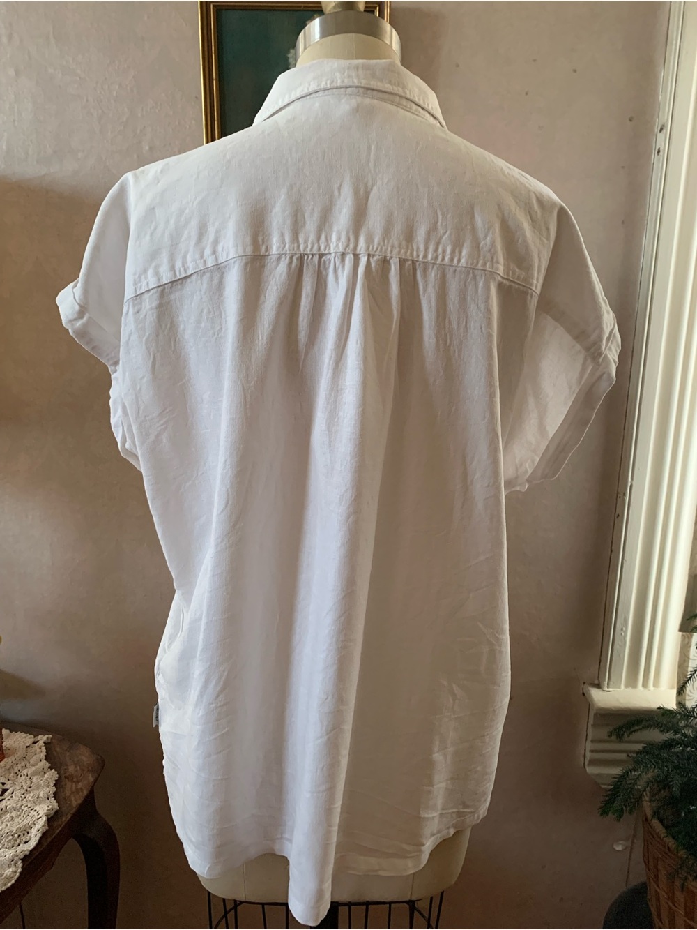 Orvis Women's White Linen Button-Front Short Sleeve Shirt Sz L - Picture 2 of 4